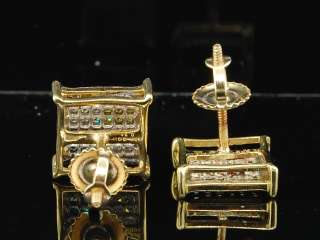   YELLOW GOLD MULTI COLORED DIAMOND PAVE STUDS EARRINGS SQUARE  