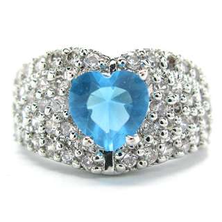 PERSONALIZED JEWELRY Heart Cut Aquamarine Blue White Gold Plated Ring 