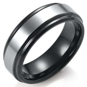   Mens Two Tone Tungsten Wedding Band Slim 7mm Ring (Silver Black) (7