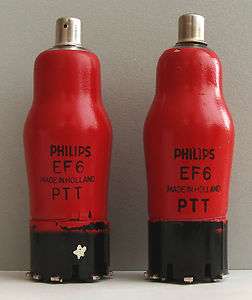 Matched pair Philips EF6 vintage tubes, “Red”  coated glass, 1955 