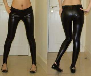 Shiny black stirrup leggings tight pants cyber rock emo  