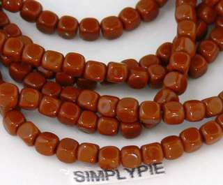 4mm Cube OPAQUE BROWN Czech Glass Beads 100   Square  