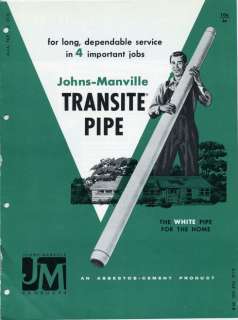 1959 Johns Manville Transite Pipe for the Home Asbestos Cement Catalog 