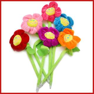 Happy Face Plush Flower Ball Point PEN Set (set of 6)  