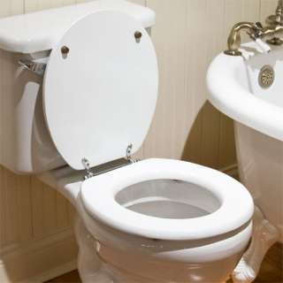 Wood Toilet Seat/Satin White   Brushed Nickel   Round  