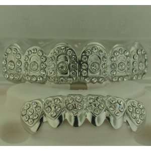  Grillz Cool CZ Silver tone top and bottom mouth grillz set 