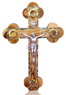 Orthodox Wall Olive Wood Cross Mother Of Pearl Inlaid   Holy Land 