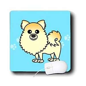   Cute Cream Pomeranian Blue with Paw Prints   Mouse Pads Electronics