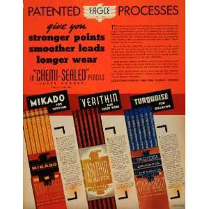 1938 Ad Eagle Lead Pencils Mikado Verithin Turquoise   Original Print 