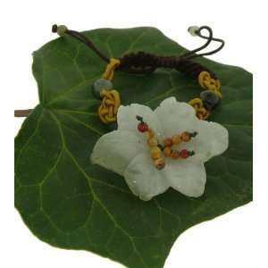   Petunia Flower Jade Bracelet Embellished with Golden Flower Knotting