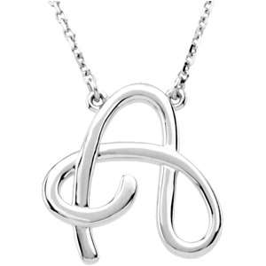 Brand New Sterling Silver Script Initial 16 Necklace (All Letters 