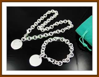 Silver EP Circle Tag Necklace Bracelet Party Set T67  