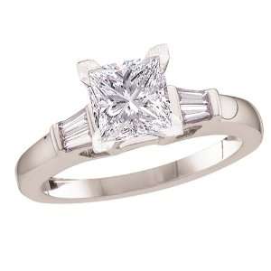  Certified Princess Cut Center w/ Tapered Baguette Side Stones Ring 