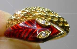   18k Solid Gold Enamel Old Cut Diamond Snake Heavy Ring 5.3 gr  