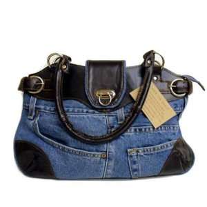  Denim Purse with Leather Crafted from Vintage Denim, 16 x 