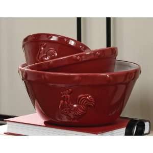  Set Of 3 Red Ceramic Rooster Bowl Set by Collections Etc 