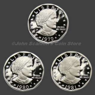 Trio of Gem Proof Susan B. Anthony Dollars 1979 1981 (3 Coins)  