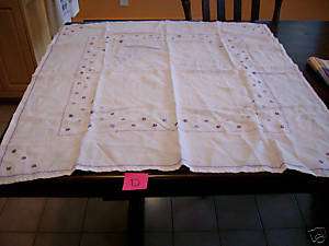 VINTAGE SQUARE HAND EMBROIDERED FLOWERED TABLECLOTH SEE  