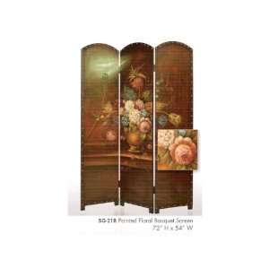   Painted Floral Bouquet 3 Panel room divider screen