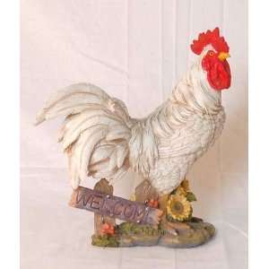  white welcome sign Rooster Figurine 14