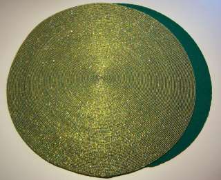   LIGHT GREEN SEED BEADED FABRIC BACKED 14 INCH PLACEMAT CHARGERS  