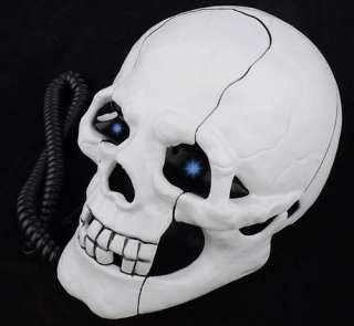 Fearful Head Skull Shaped Corded Telephone with Flash LED Eyes  