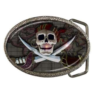 Pirate Flag Skull Treasure Map Belt Buckle  