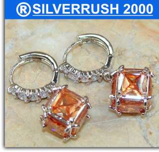 HONEY TOPAZ, WHITE TOPAZ .925 SILVER EARRINGS 1 1/8 long