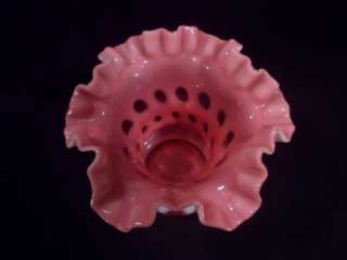 Vintage Fenton Cranberry, White, Art Glass Coin Dot Vase  
