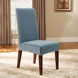    Stretch Pinstripe Shorty Dining Chair Cover   Blue