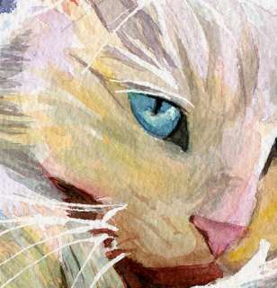 PRINT Watercolor Painting White Persian Cat Art  