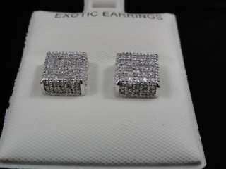 White Gold Finish Square Micro Pave Stud Earring Unisex  
