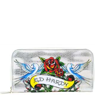 Ed Hardy White Sable Ring Around The Rosie Zip Around Wallet  