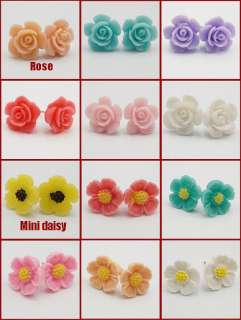 Vintage Style Cute Small Daisy/Rose/Sakura Flower Stud Earrings 