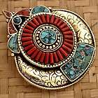 BR236 Tibetan Handmade Turquoise Coral Brass Bangle Bracelet from 