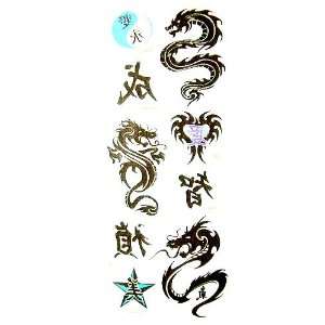  Black Dragon and Asian Symbols Temporary Tattoos Beauty
