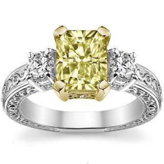 8x6 Yellow Radiant & Round Moissanite Engagement Ring  