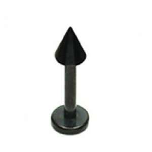 16g 5/16 3x3 Black Spike Labret Titanium Over Stainless Steel Lip Ring 