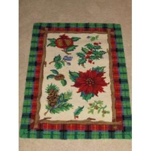  Handhooked 100% Wool Christmas Rug Poinsettia, Holly Berry 
