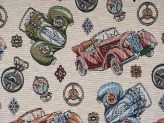 Vintage Antique Car Tapestry Drapery Upholstery Fabric  