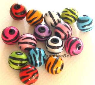 FREE SHIP 50 Zebra Print ROUND Acrylic Plastic Charms Beads MULTI 12mm 