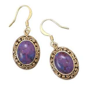   Purple Turquoise Earrings Set in Golden Bronze Antique Finish Jewelry
