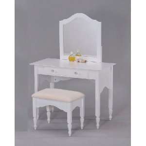  New White Finish Wood Vanity Table Set with Bench