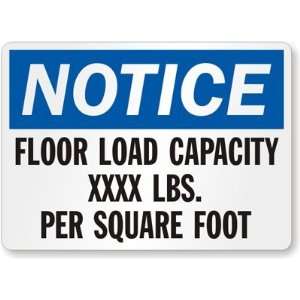 Notice Floor Load Capacity ___ Lbs. Per Square Foot Laminated Vinyl 