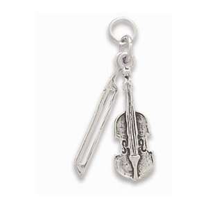   Silver Charm Pendant Violin with Bow 3d Musical Instrument Jewelry