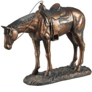  Pack of 2 Western Antique Bronze Horse with Saddle Figures 