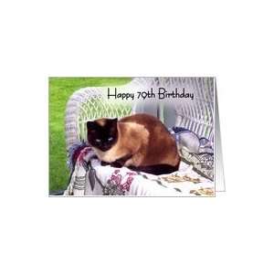   79th Birthday, Siamese cat on white wicker chair Card Toys & Games